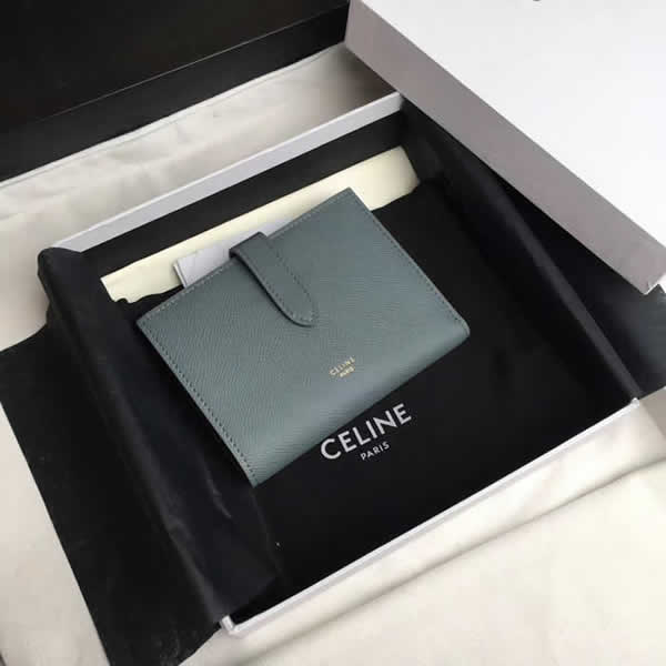 Discount Fake Celine Strap Leather Grey Blue Wallet Coin Purse